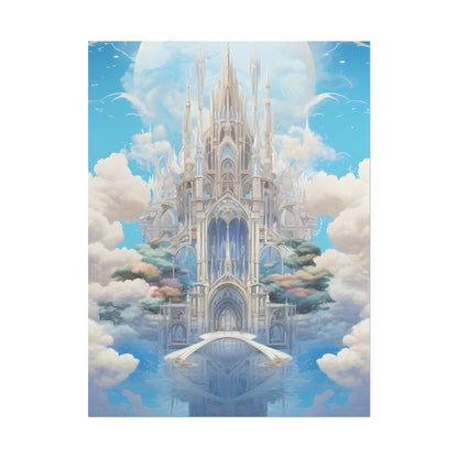 Floating City in Celestial Clouds: Fantasy Artwork - Poster