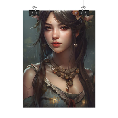 Realistic Female Portrait: Black Haired Beauty - Poster