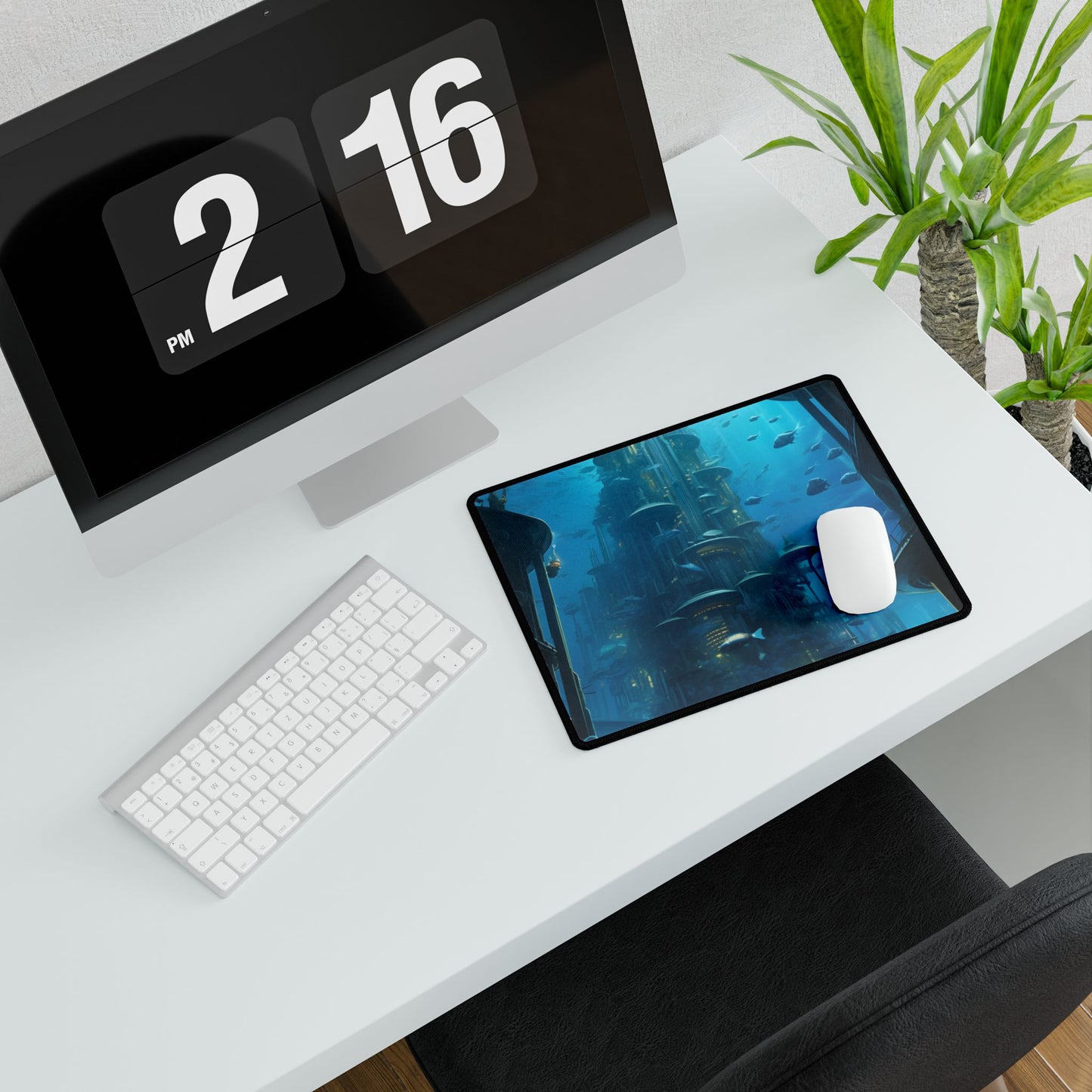 Future Metropolis: Underwater Cityscape Digital Art - Desk Mat