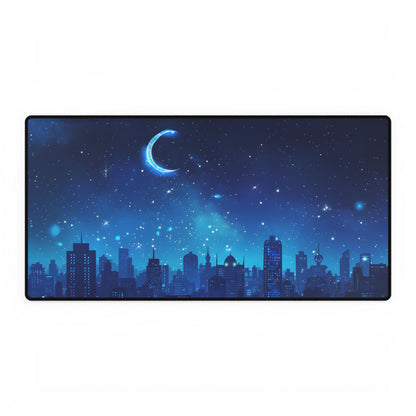 Peaceful Night Sky with Crescent Moon: Starry Digital Art - Desk Mat