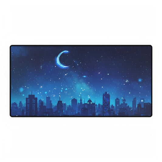Peaceful Night Sky with Crescent Moon: Starry Digital Art - Desk Mat