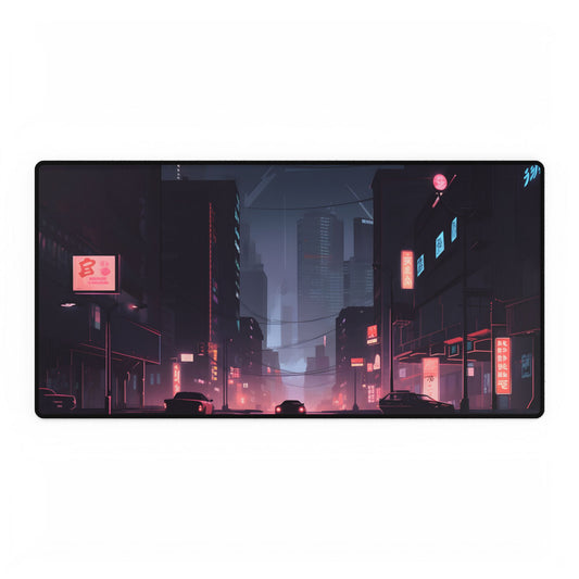 Cyberpunk Night: Melancholic Cityscape - Desk Mat