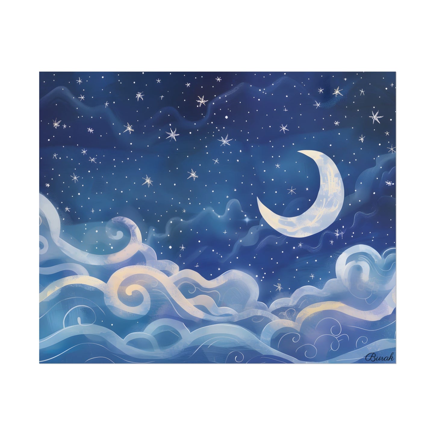Whimsical Night Sky Dreams: Magical Illustration - Poster