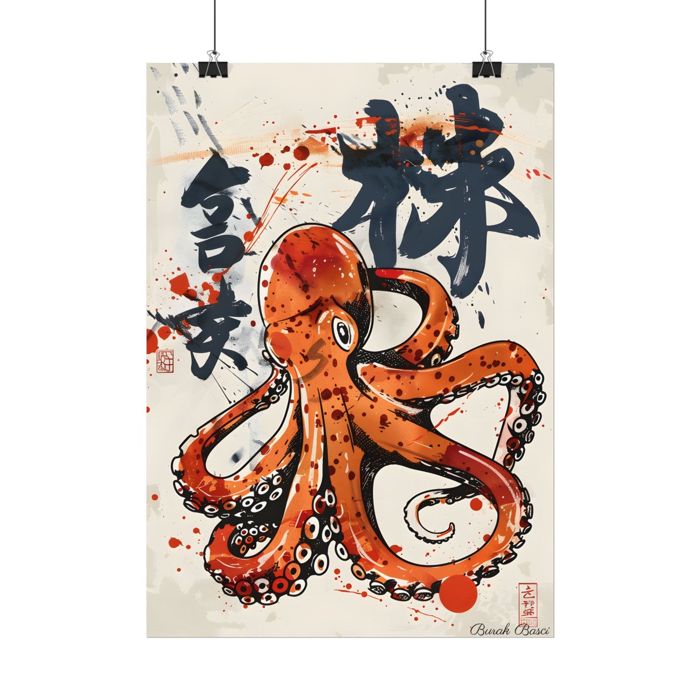 Traditional Japanese Octopus Art: Ukiyo-e Style Mural - Poster