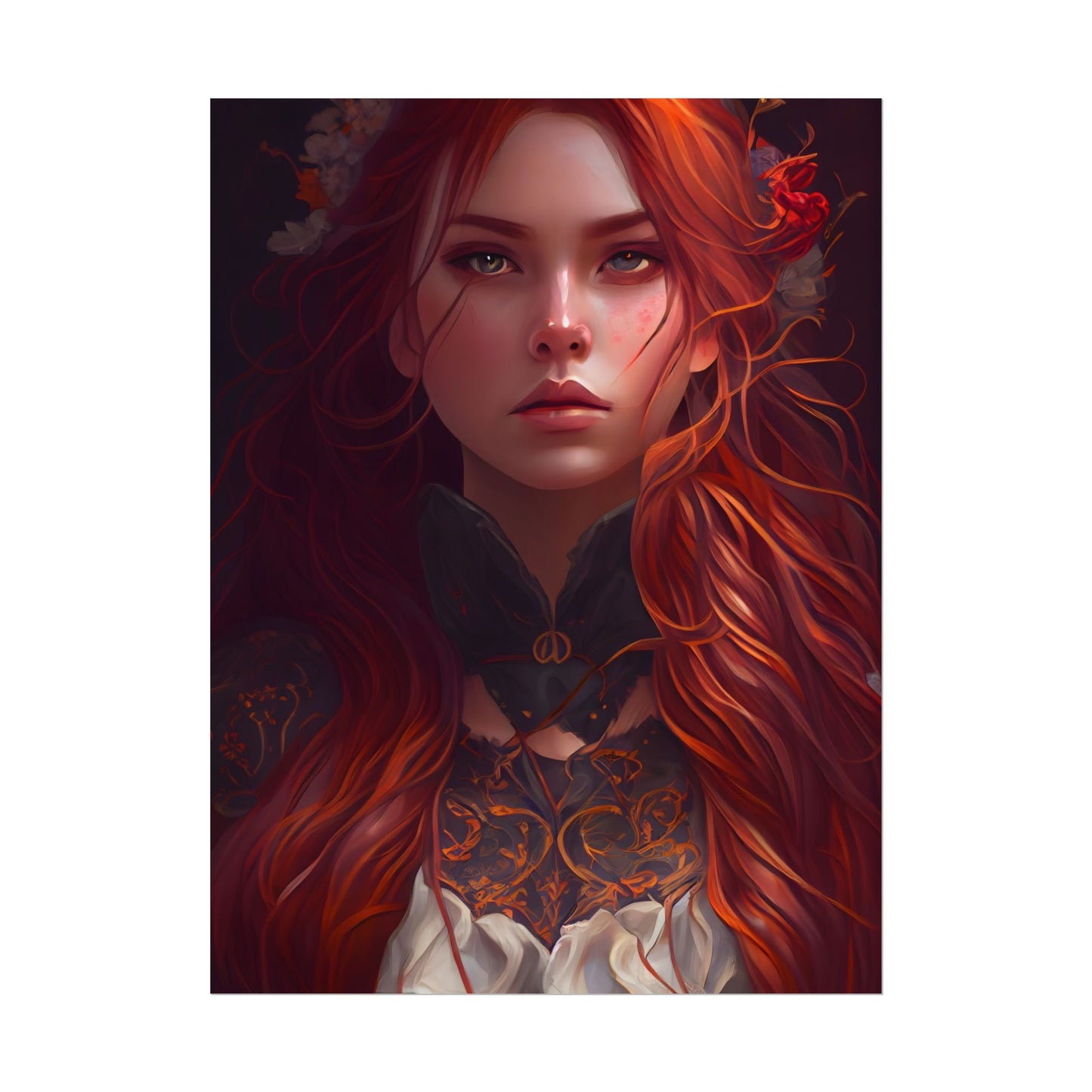 Redhead Female Portrait in a Dress - Poster