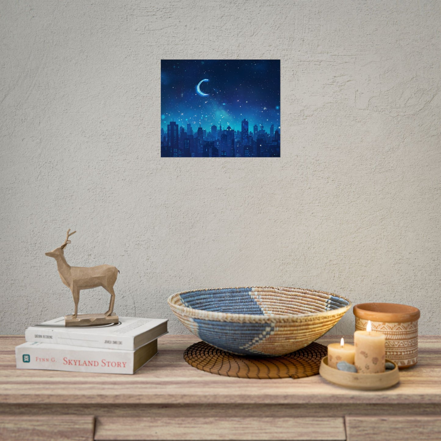Peaceful Night Sky with Crescent Moon: Starry Digital Art - Poster
