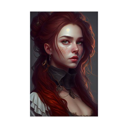 Formal Redhead Portrait: Nature-Themed Artwork in Green and Blue - Poster