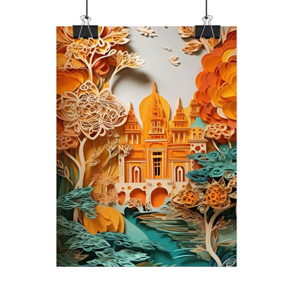 Colorful Indian Paper Quilling Art: Beautiful Landscape - Poster