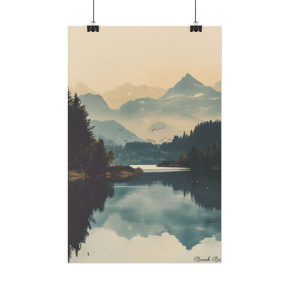 Serene Mountain Lake Aerial: Birds Eye View Artwork - Poster