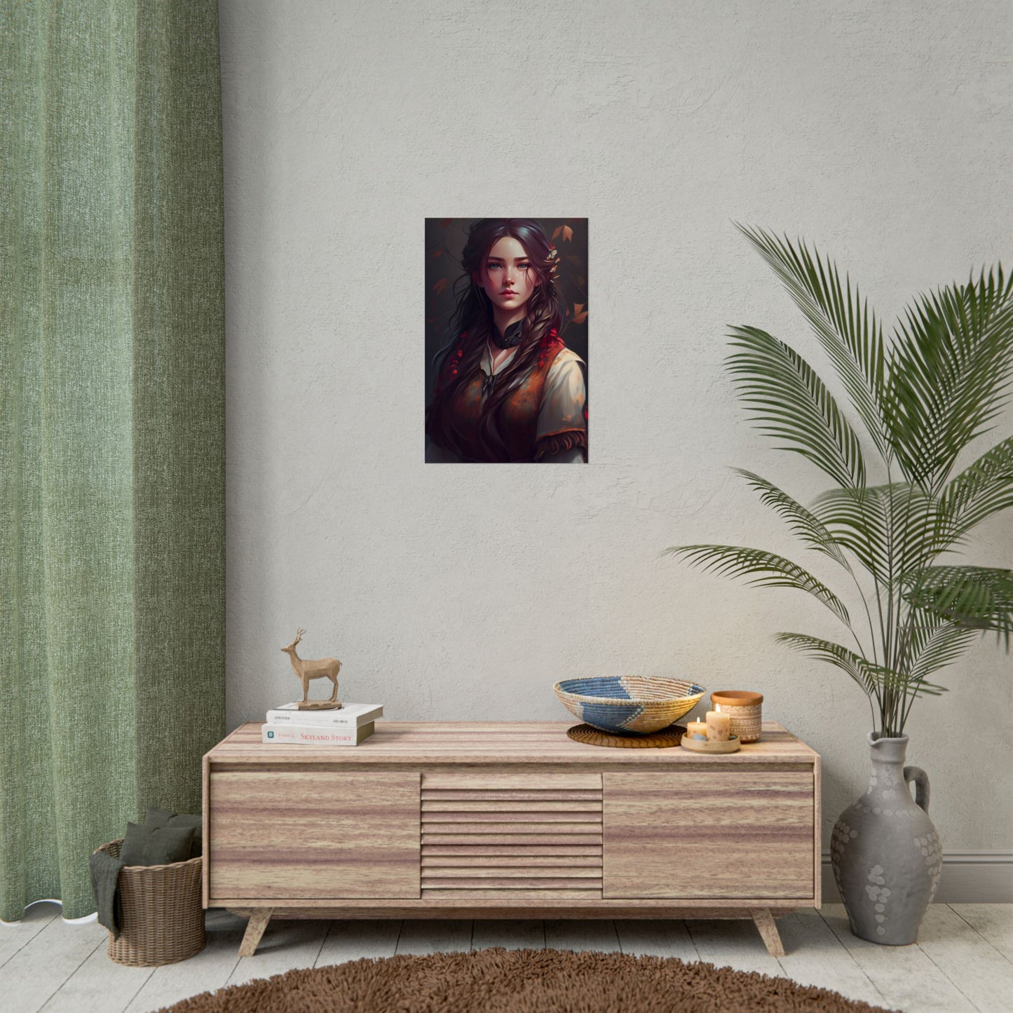Vibrant Portrait: Brown Hair, Green Eyes Artwork - Poster