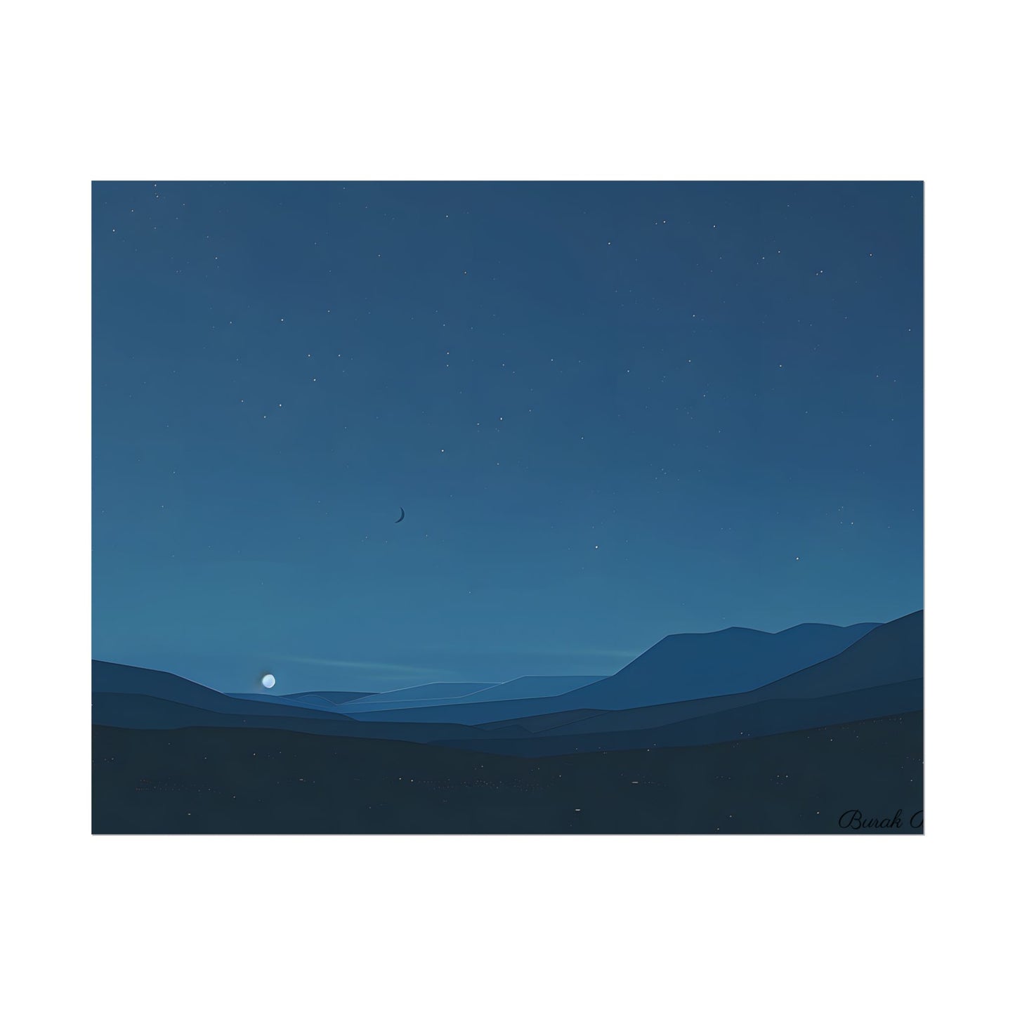 Minimalist Night Sky: Stars and Crescent Moon Art - Poster