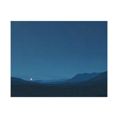 Minimalist Night Sky: Stars and Crescent Moon Art - Poster