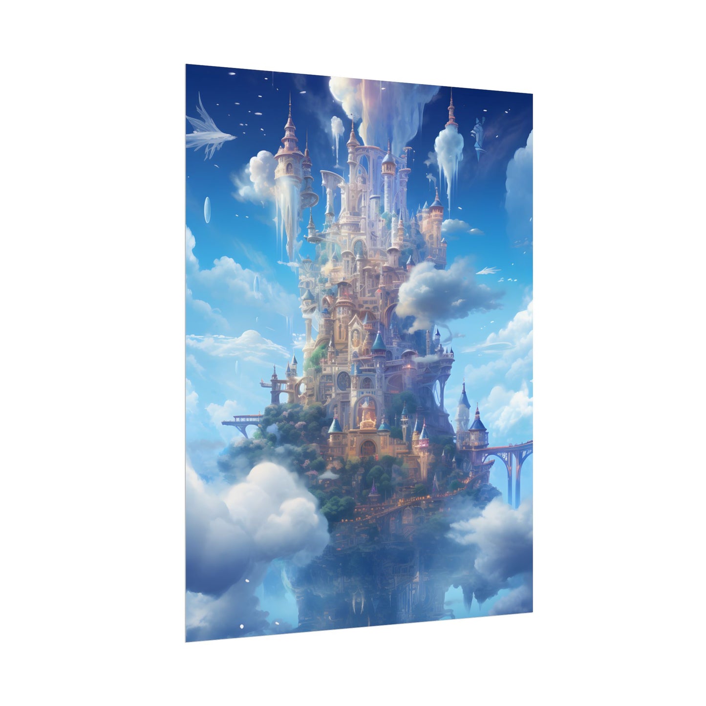 Floating City in Celestial Fantasy Realm: Dreamlike Digital Art - Poster