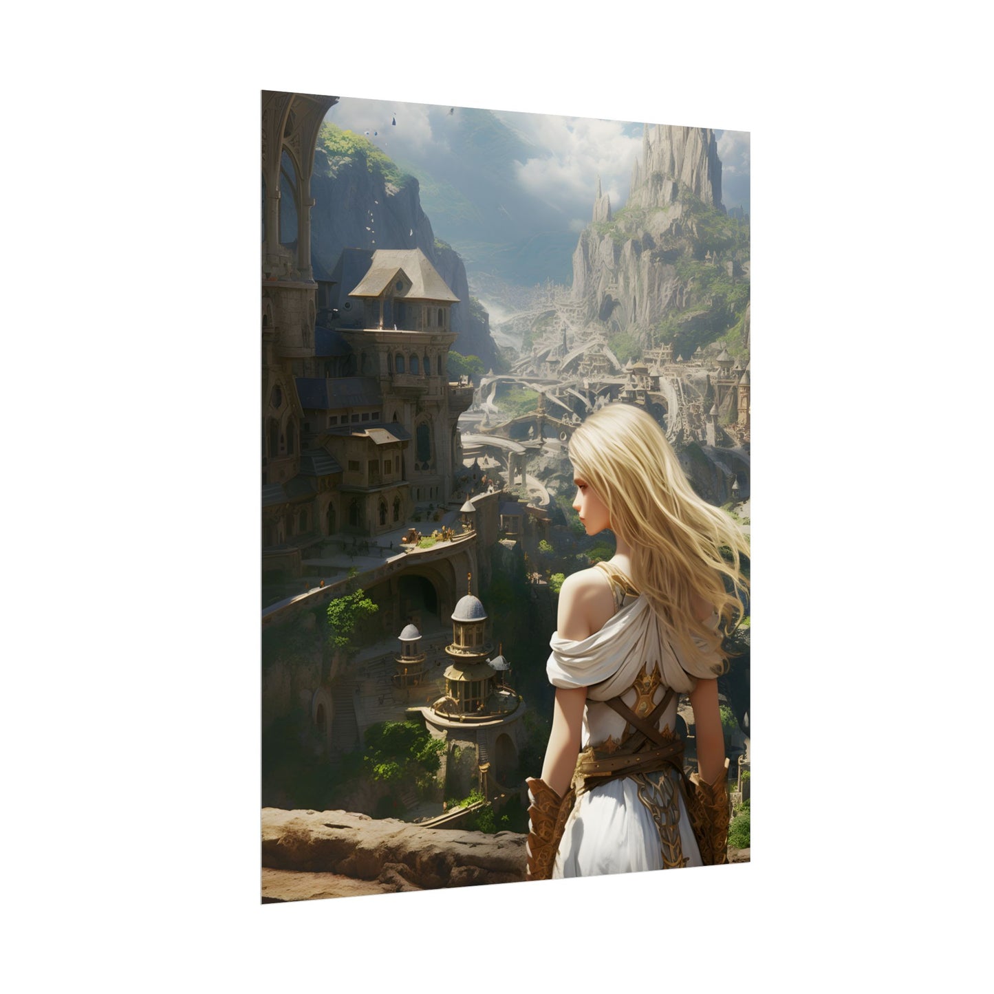 Dramatic Anime Blonde: Flying Female Digital Art - Poster