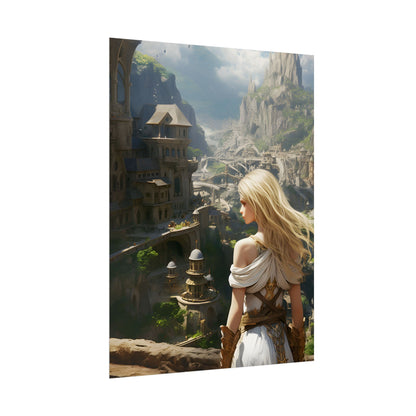 Dramatic Anime Blonde: Flying Female Digital Art - Poster