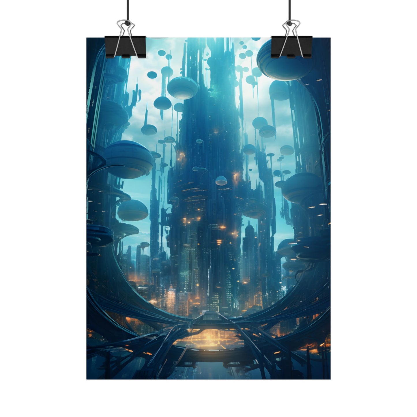 Underwater City of the Future: Modern Metropolis Digital Art - Poster