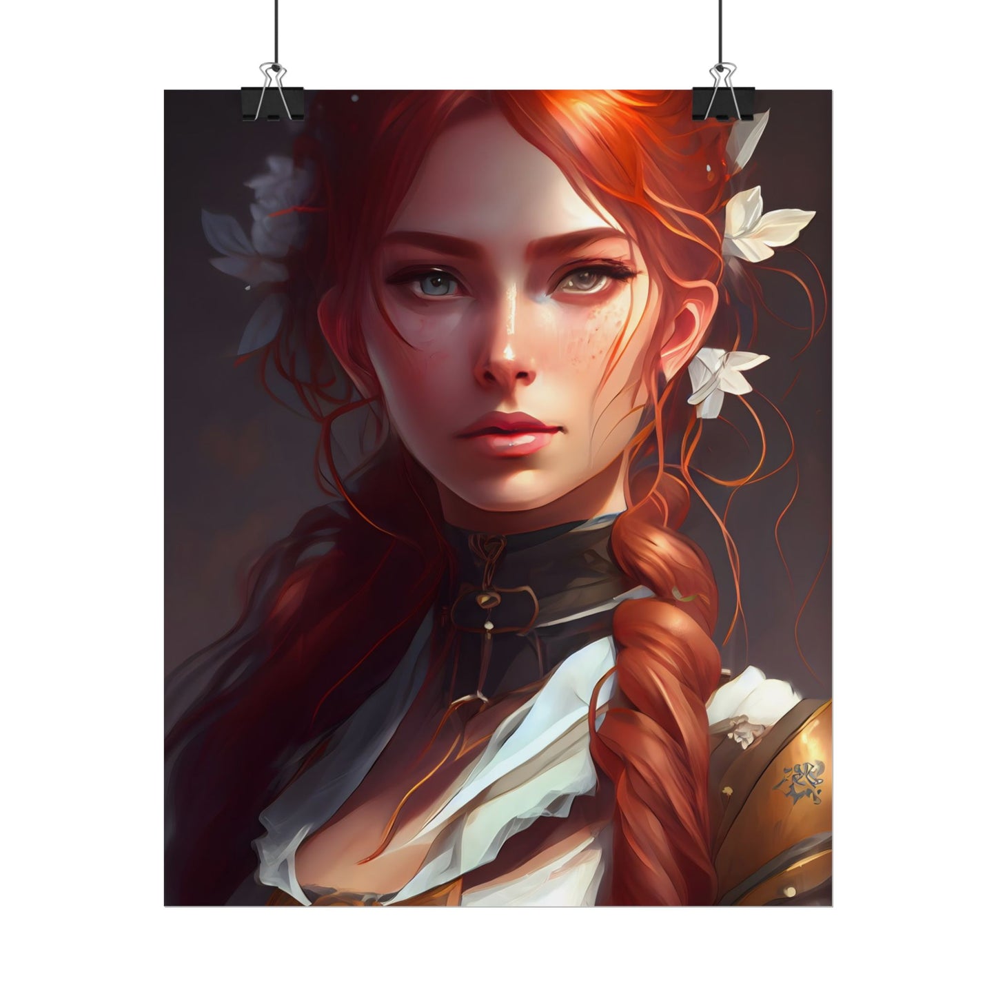 Elegant Redhead Portrait: Dark Background Artwork - Poster