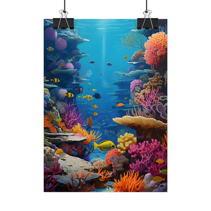 Vibrant Coral Reef Sanctuary: Tropical Marine Life Art - Poster