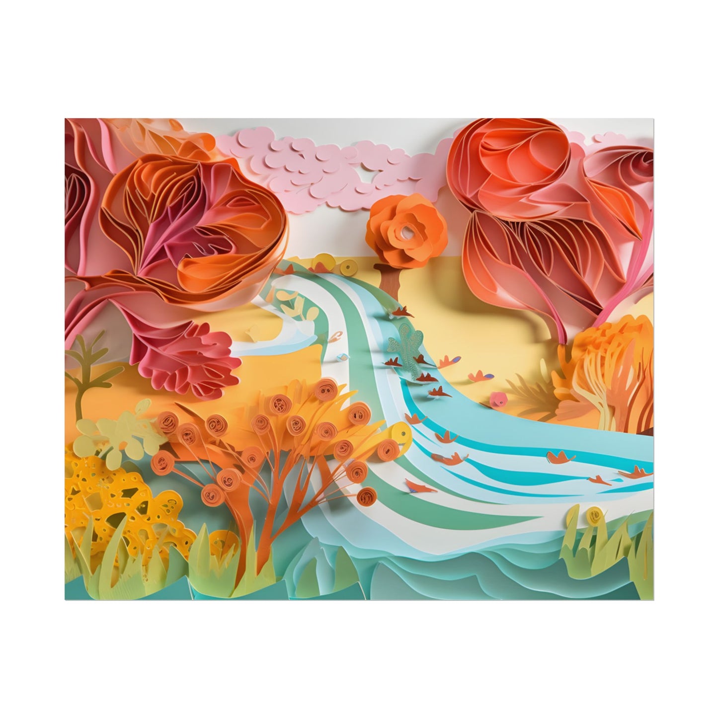 Magical Beach Landscape: Serene Paper Quilled Artwork - Poster