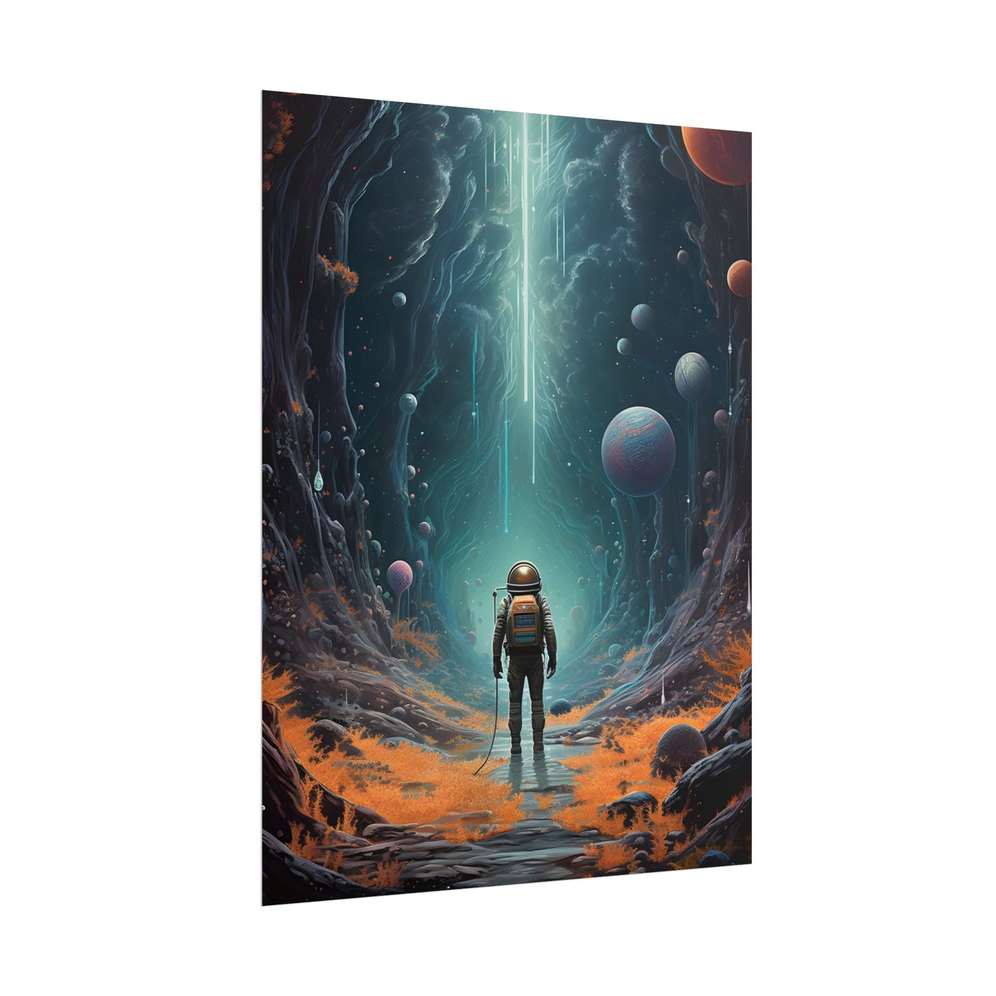 Futuristic Explorer: Sci-Fi Wilderness Encounter Digital Art - Poster