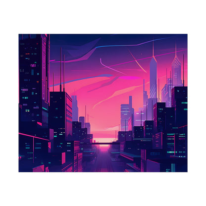 Melancholic Cyberpunk Cityscape: Neon Night Digital Art - Poster