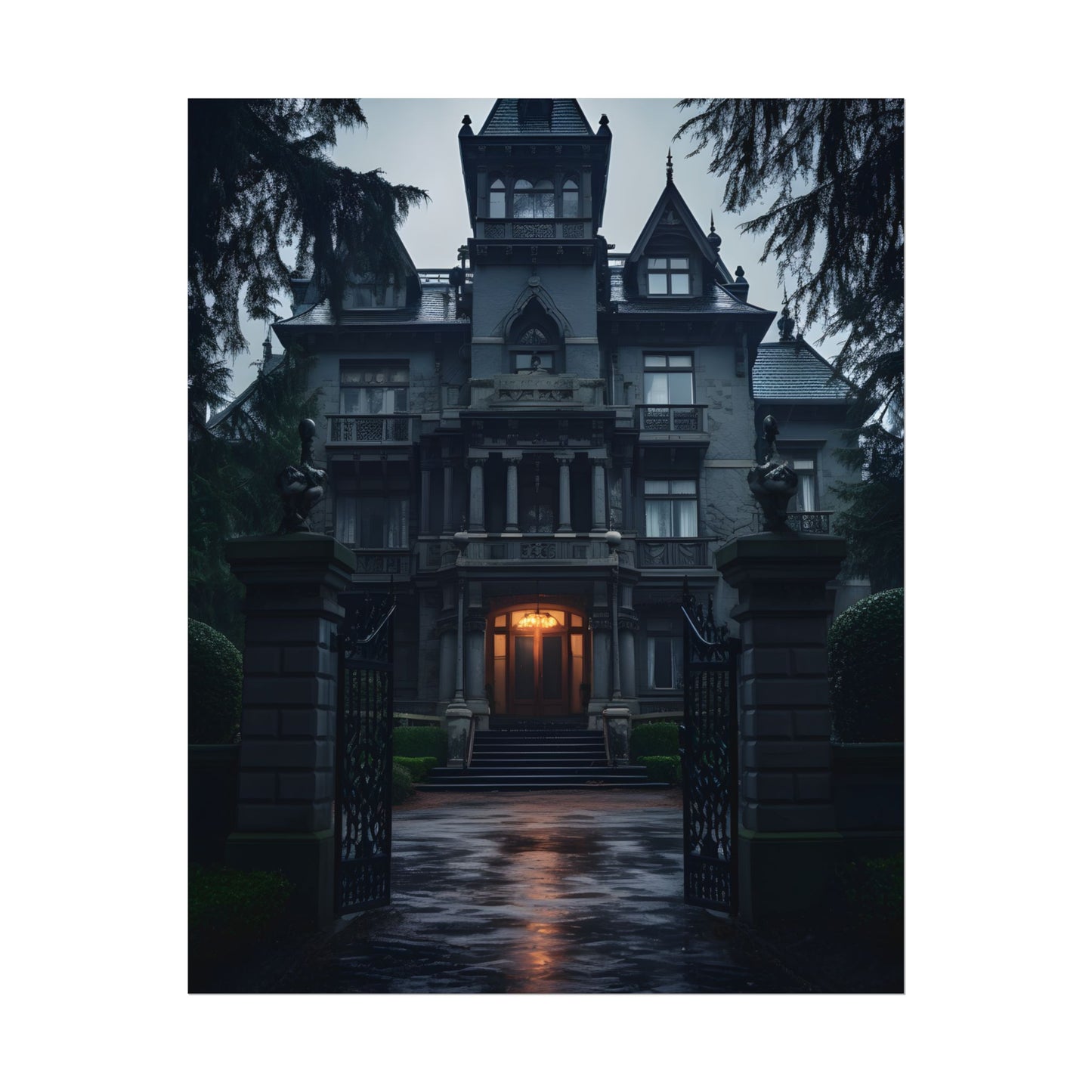 Haunted Victorian Mansion: Spooky Atmosphere Artwork - Poster