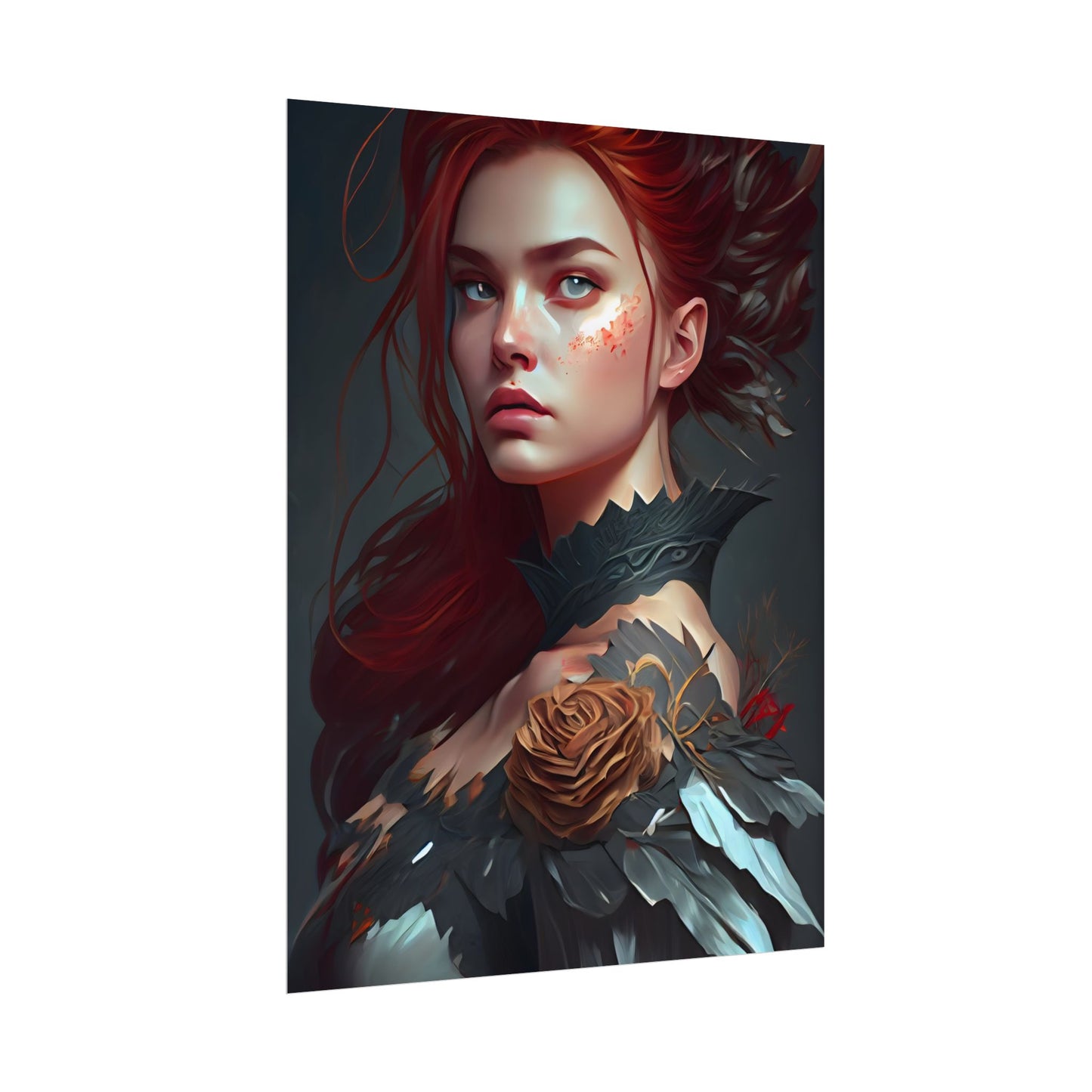 Stunning Redhead in Formal Dress: Elegant Portrait - Poster
