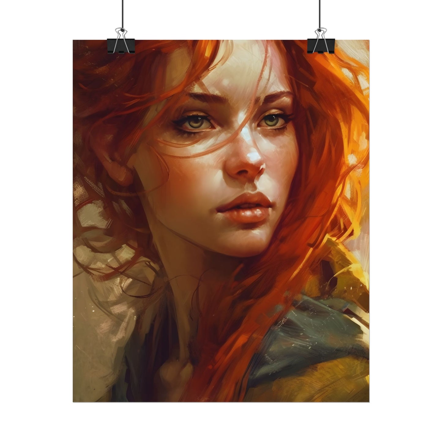 Elegant Redhead Portrait: Serious Female Artwork - Poster