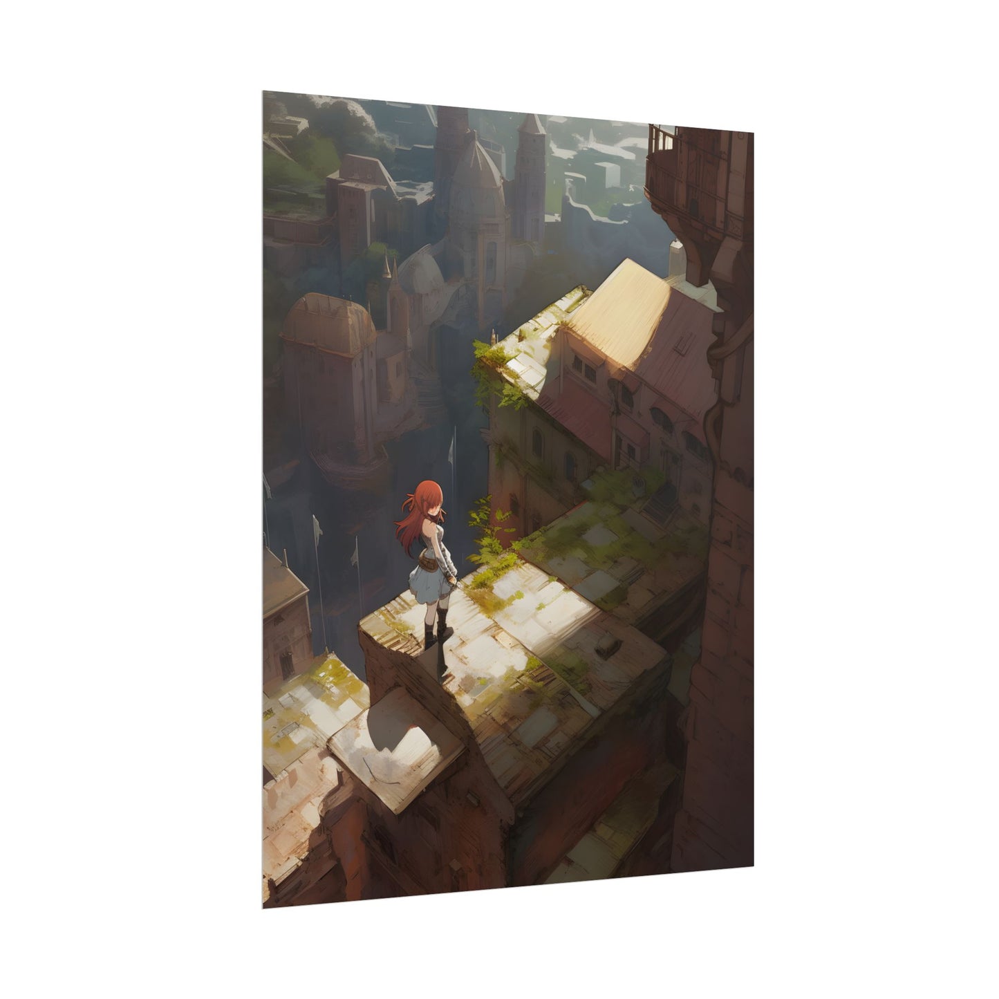 Dramatic Anime Red-Haired Heroine: Digital Artwork of Courage and Action - Poster