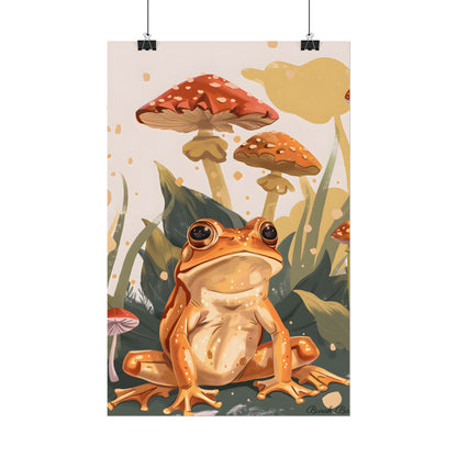Retro Frog's Smile: Colorful Mushroom Illustration - Poster