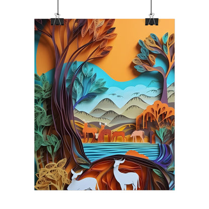Vibrant African Landscape: Eye-Catching Paper Quilling Art - Poster