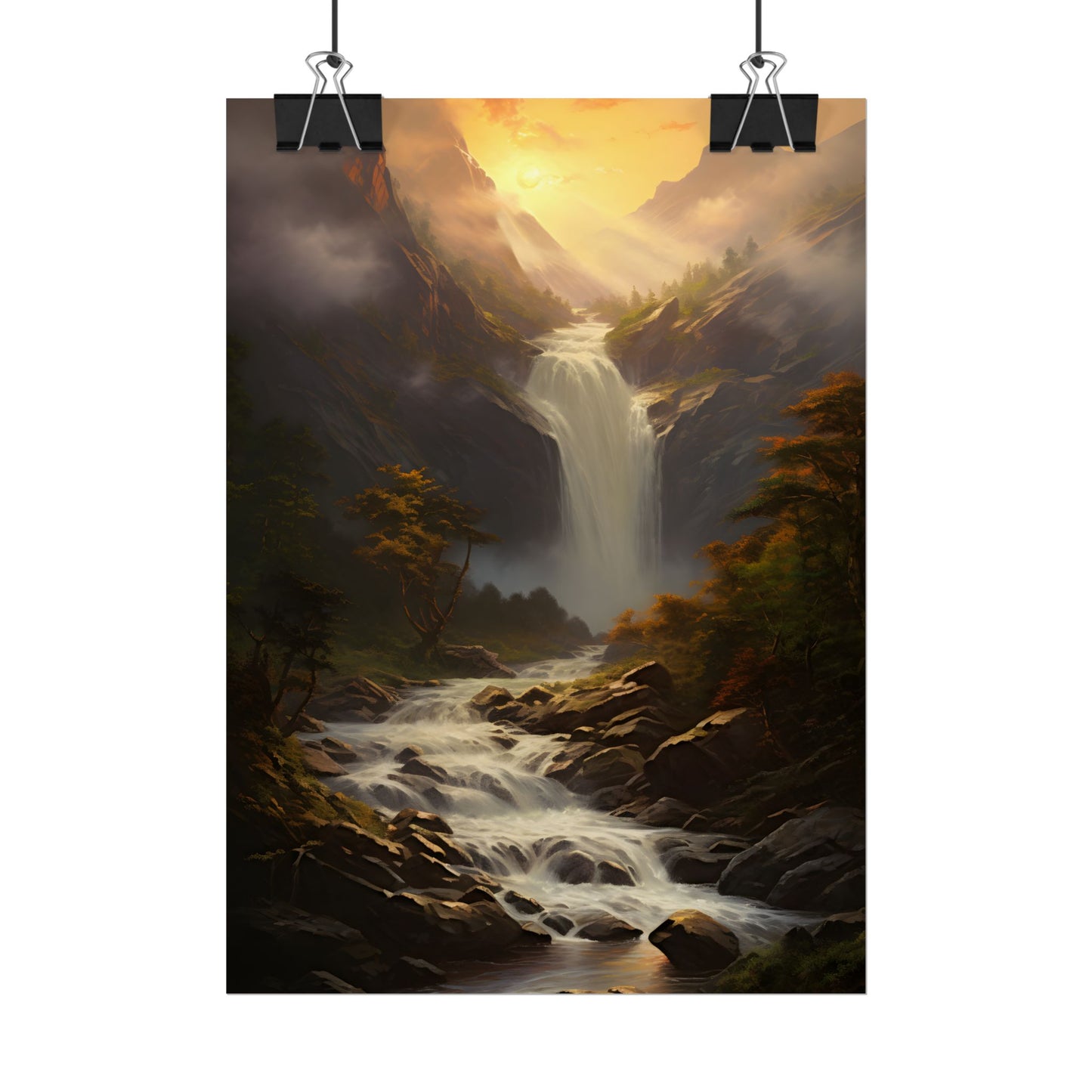Breathtaking Waterfall: Nature's Beauty in Oil Painting - Poster