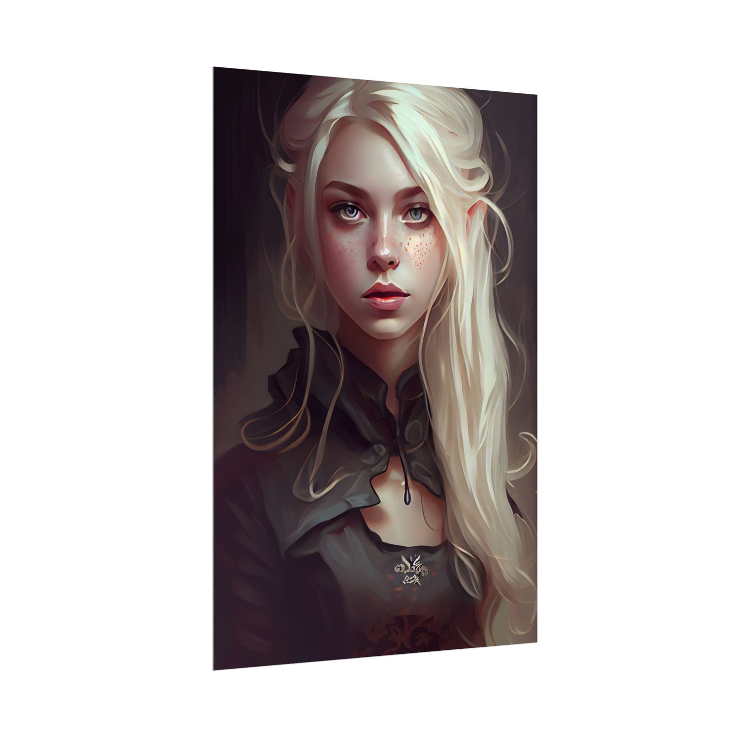 Blonde Portrait: Elegant Woman in Black Dress - Poster