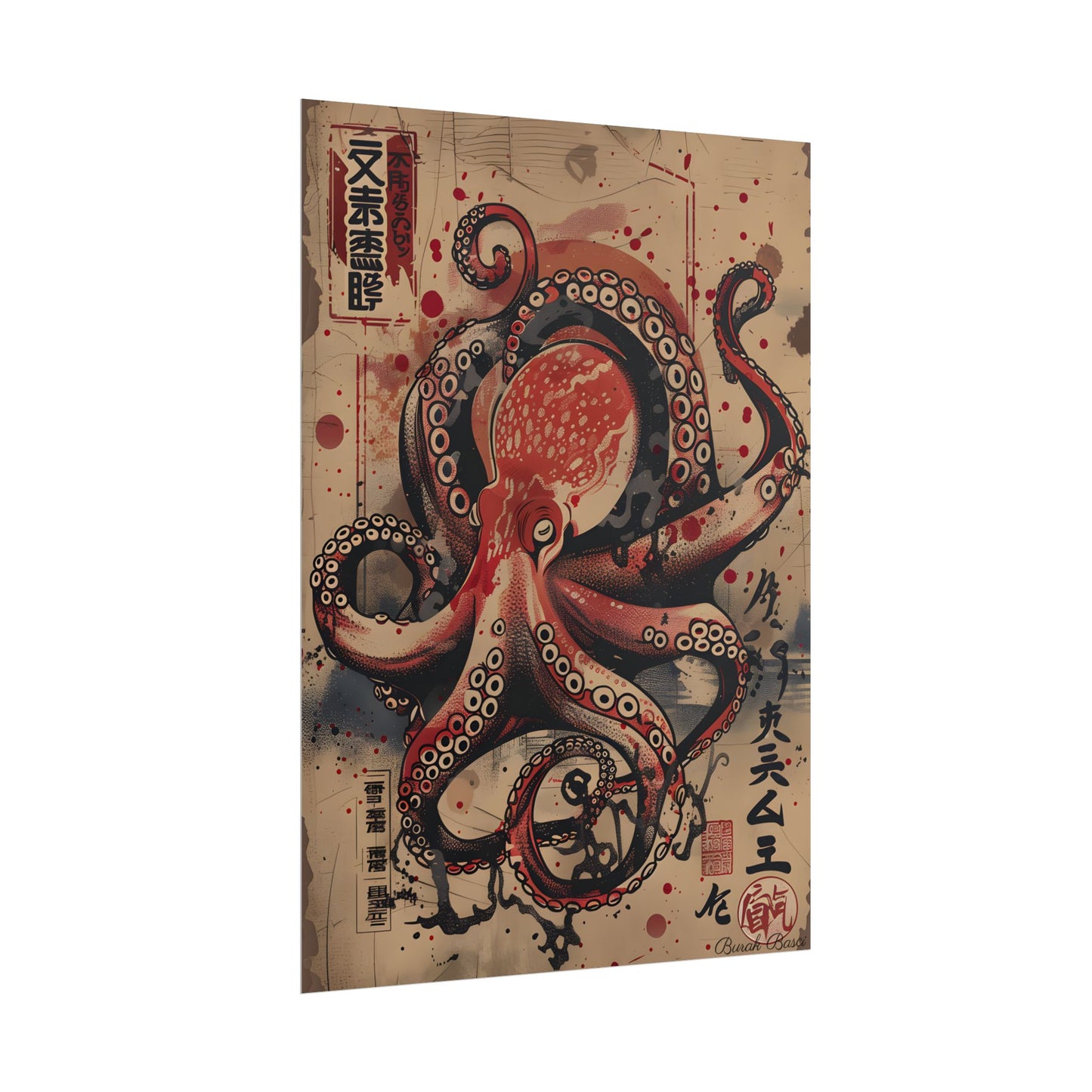 Stylized Octopus in Ukiyo-E Style: Japanese Artwork - Poster