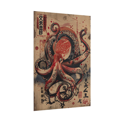 Stylized Octopus in Ukiyo-E Style: Japanese Artwork - Poster