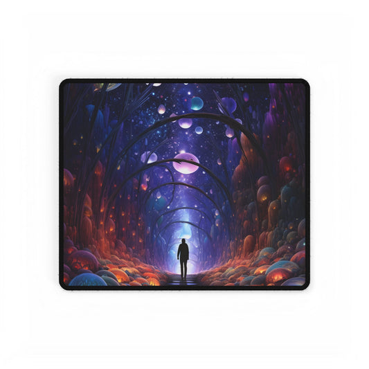 Celestial Art Gallery: Indoor Space with Starry Canvas - Desk Mat
