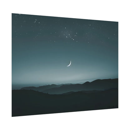 Minimalist Night Scene: Blue-Gray Sky Digital Art - Poster