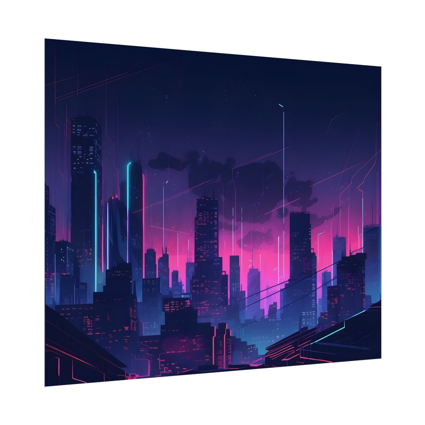 Melancholic Cyberpunk Cityscape: Nighttime Digital Art - Poster