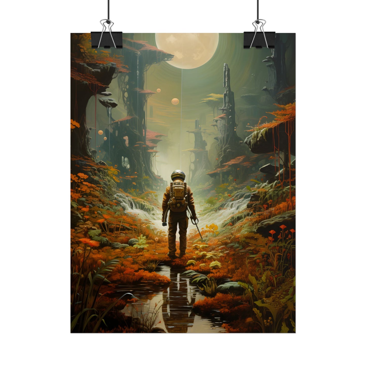 Futuristic Explorer in Wilderness: Digital Artwork - Poster