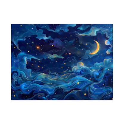 Whimsical Dreamy Night Sky: Stars, Moon, and Shooting Star - Poster