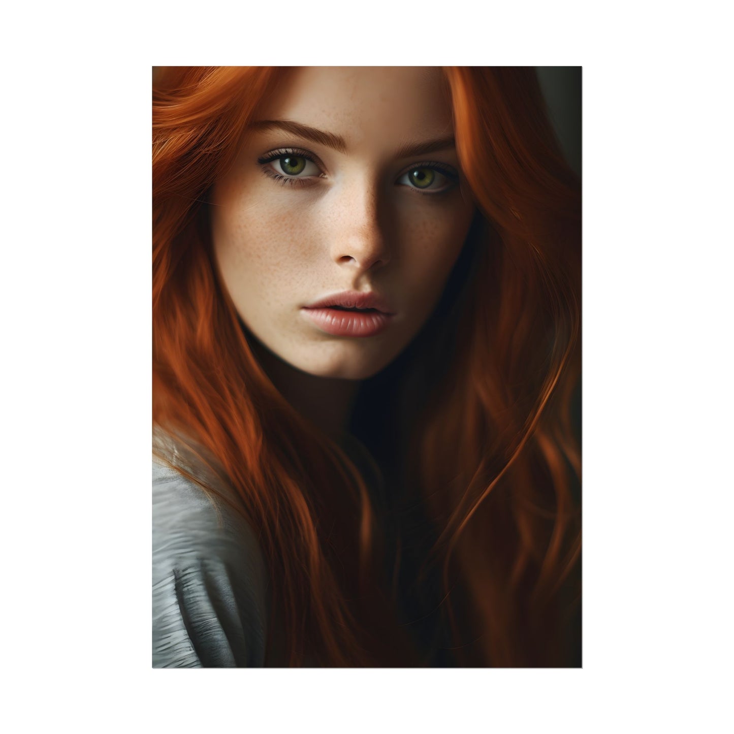 Redhead Woman in Nature: Candid Photo - Poster