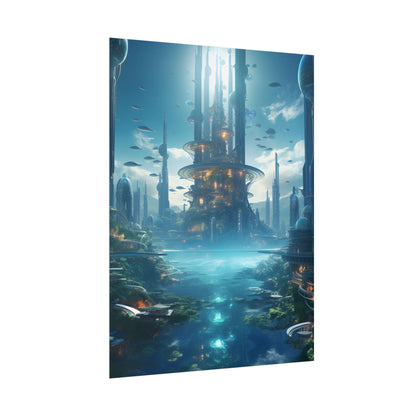 Underwater Futuristic City: Submerged Metropol Digital Artwork - Poster