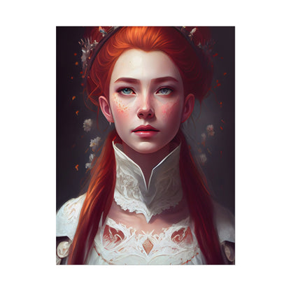 Soft Glow Redhead Portrait: Elegant Female Artwork in Dress - Poster