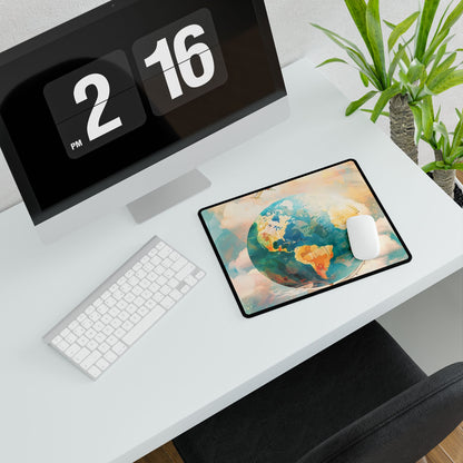 Vintage Globe with 80 Iconic Landmarks: Educational Artwork - Desk Mat