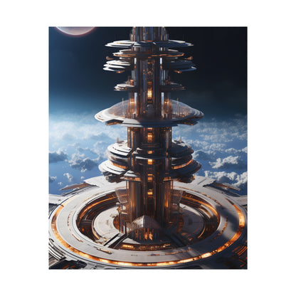 Aetherial Space Station: Industrial Haven with Habitation Windows - Poster