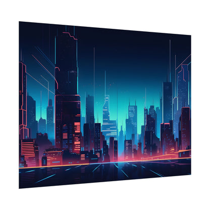 Melancholic Night Cyberpunk Cityscape: Neon Dreams Digital Art - Poster