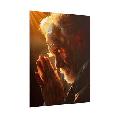 Serenity in Prayer: Elderly Man's Quiet Moment - Poster