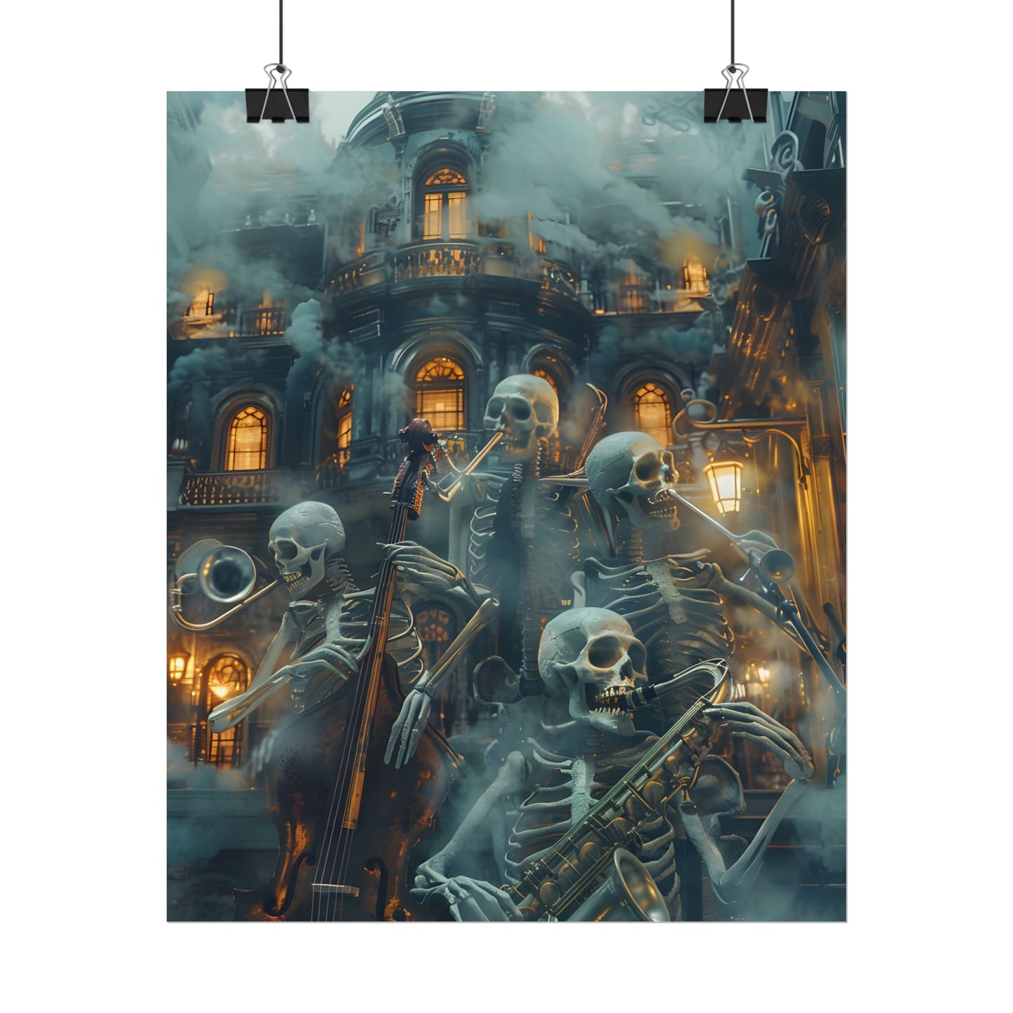 Victorian Lowbrow Skeleton Jazz Band: Dark Artwork - Poster
