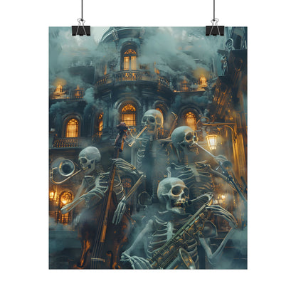 Victorian Lowbrow Skeleton Jazz Band: Dark Artwork - Poster
