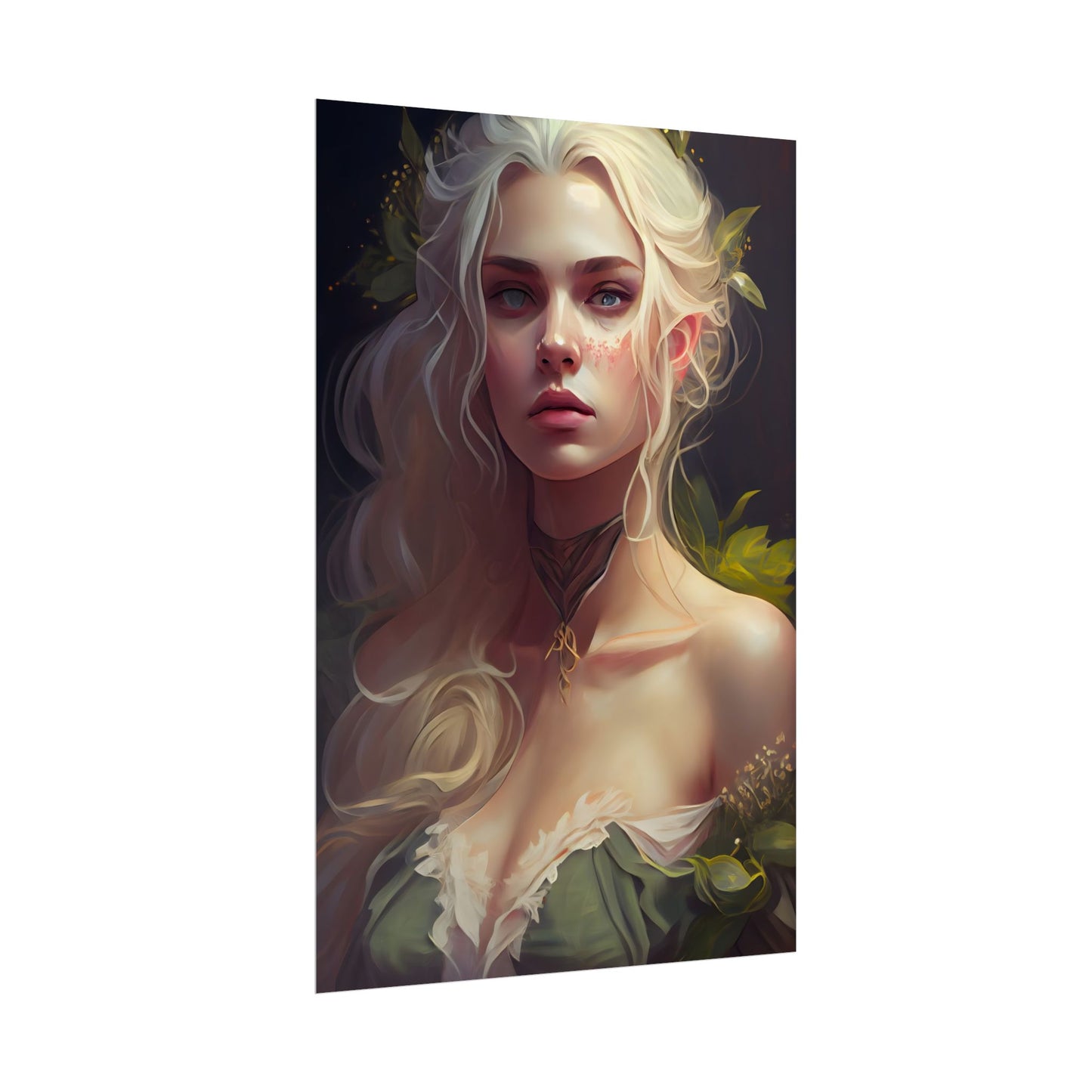 Detailed Blonde Female Portrait: Red Top Artwork - Poster